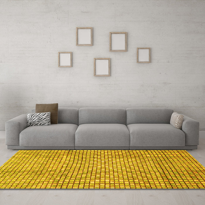 Machine Washable Abstract Yellow Modern Rug in a Living Room, wshabs3233yw