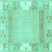 Square Machine Washable Abstract Turquoise Modern Area Rugs, wshabs3234turq