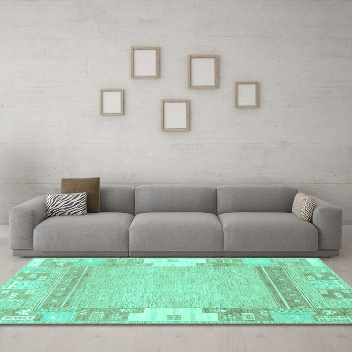 Machine Washable Abstract Turquoise Modern Area Rugs in a Living Room,, wshabs3234turq