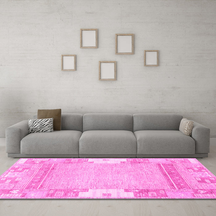 Machine Washable Abstract Pink Modern Rug in a Living Room, wshabs3234pnk