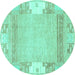 Round Abstract Turquoise Modern Rug, abs3234turq