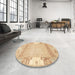 Round Machine Washable Abstract Brown Gold Rug in a Office, wshabs3234