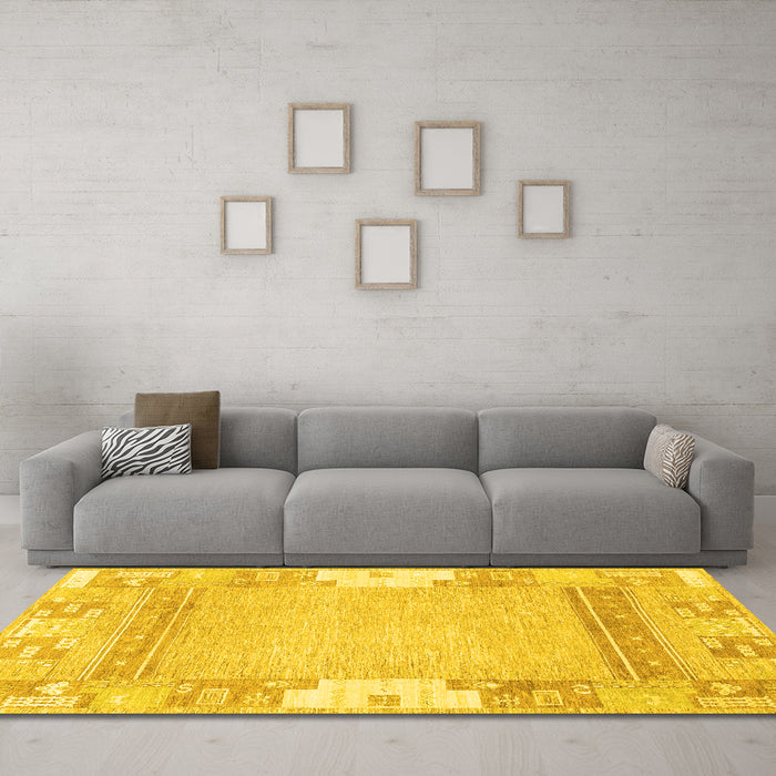 Machine Washable Abstract Yellow Modern Rug in a Living Room, wshabs3234yw