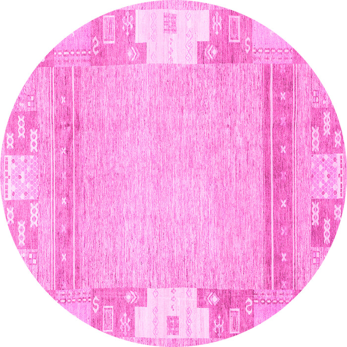 Round Machine Washable Abstract Pink Modern Rug, wshabs3234pnk