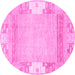 Round Machine Washable Abstract Pink Modern Rug, wshabs3234pnk