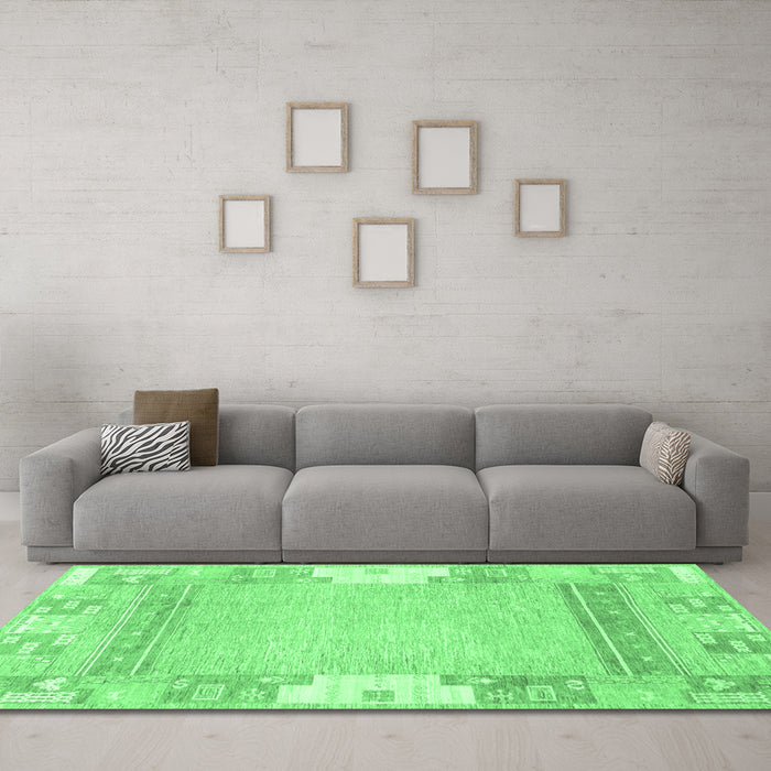 Machine Washable Abstract Emerald Green Modern Area Rugs in a Living Room,, wshabs3234emgrn