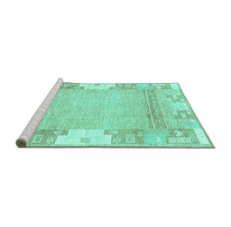 Sideview of Machine Washable Abstract Turquoise Modern Area Rugs, wshabs3234turq