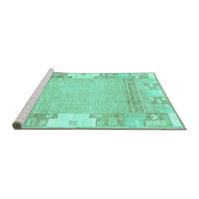 Sideview of Machine Washable Abstract Turquoise Modern Area Rugs, wshabs3234turq