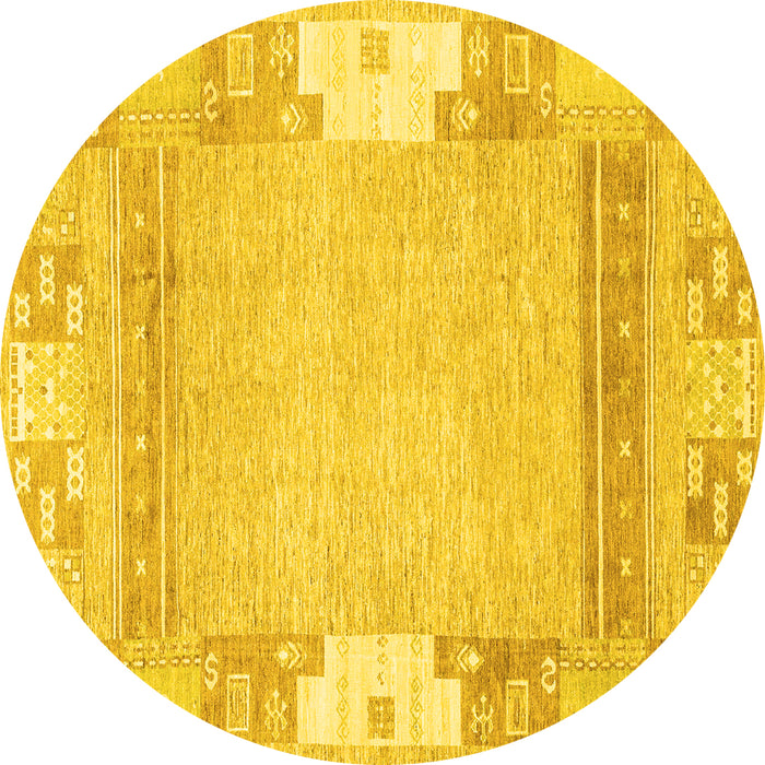 Round Abstract Yellow Modern Rug, abs3234yw