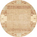 Round Machine Washable Abstract Brown Gold Rug, wshabs3234