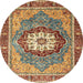 Round Machine Washable Abstract Brown Red Rug, wshabs3235