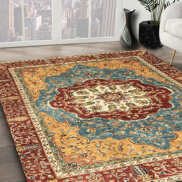 Machine Washable Abstract Brown Red Rug in a Family Room, wshabs3235