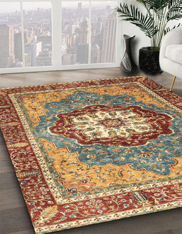 Abstract Brown Red Modern Rug in Family Room, abs3235