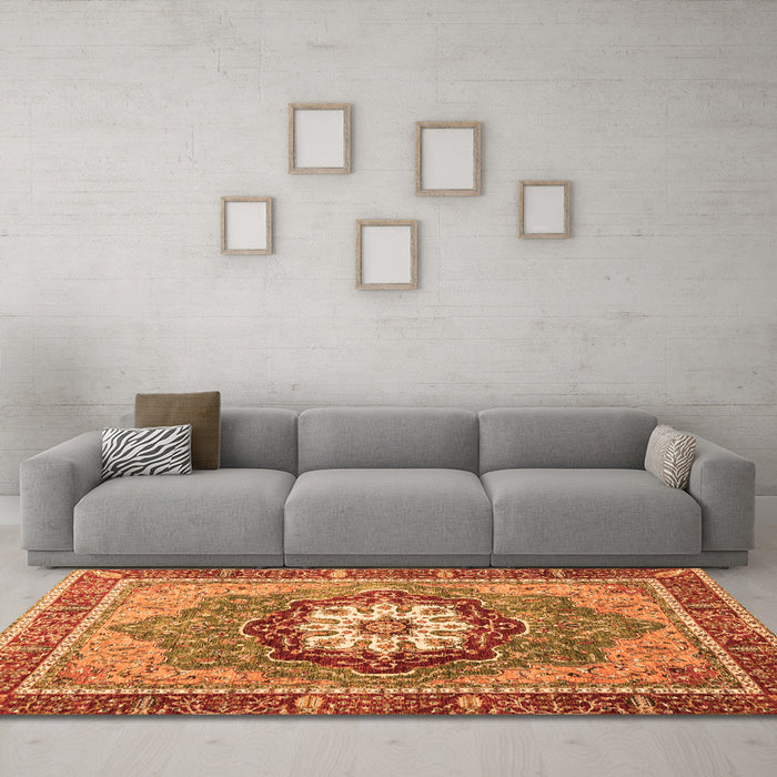 Machine Washable Abstract Orange Modern Area Rugs in a Living Room, wshabs3235org
