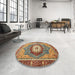 Round Machine Washable Abstract Brown Red Rug in a Office, wshabs3235