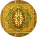 Round Abstract Yellow Modern Rug, abs3235yw