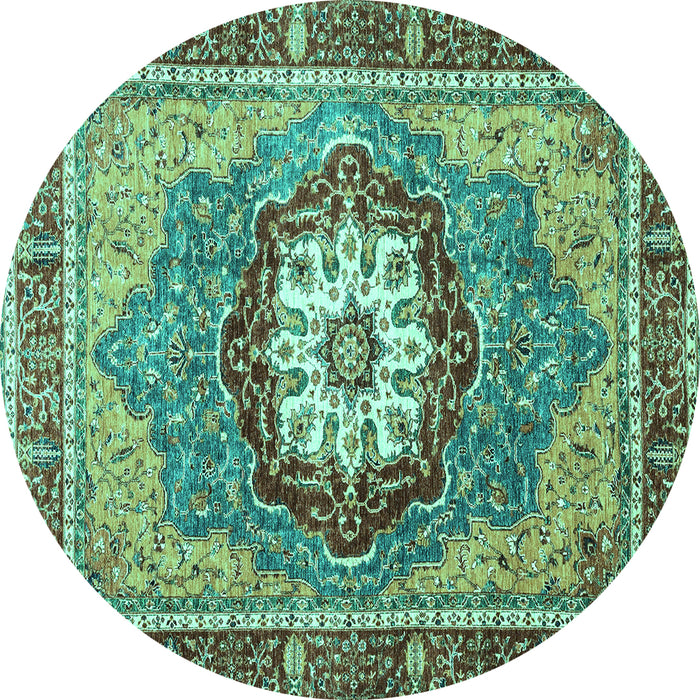 Round Machine Washable Abstract Turquoise Modern Area Rugs, wshabs3235turq
