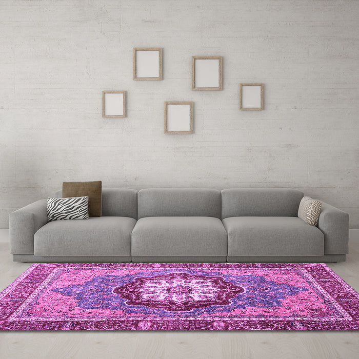 Machine Washable Abstract Purple Modern Area Rugs in a Living Room, wshabs3235pur