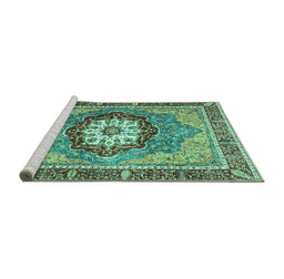 Sideview of Machine Washable Abstract Turquoise Modern Area Rugs, wshabs3235turq