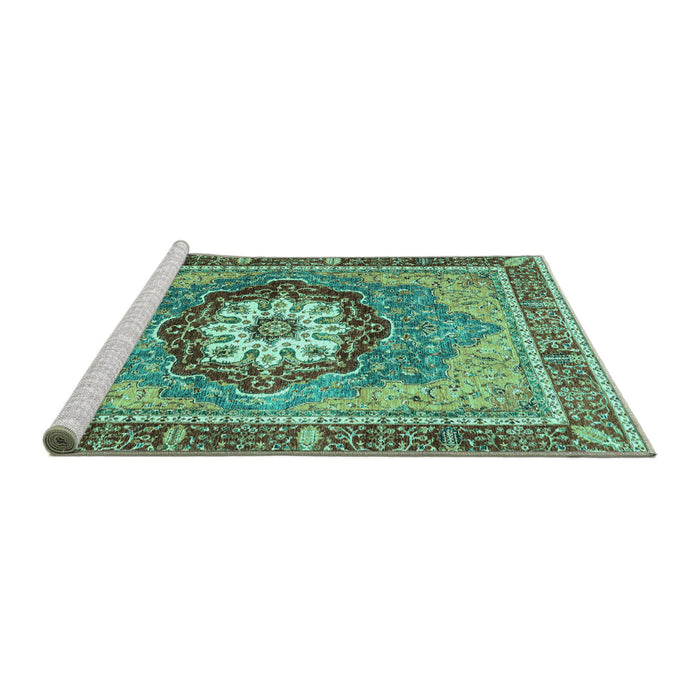 Sideview of Machine Washable Abstract Turquoise Modern Area Rugs, wshabs3235turq