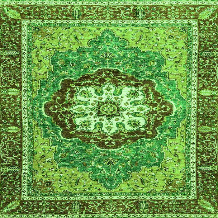 Square Machine Washable Abstract Green Modern Area Rugs, wshabs3235grn