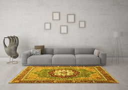 Machine Washable Abstract Yellow Modern Rug in a Living Room, wshabs3235yw