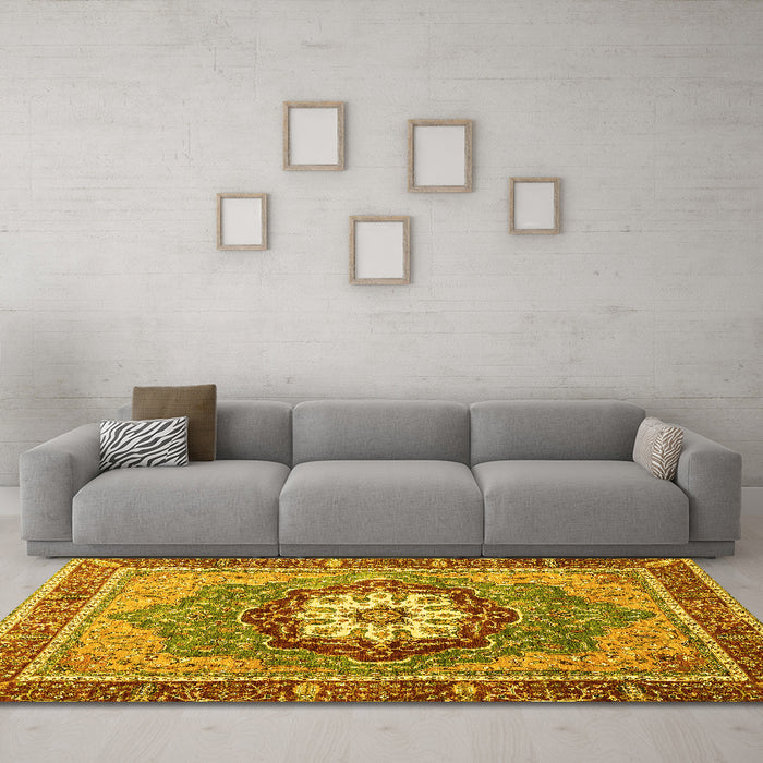 Machine Washable Abstract Yellow Modern Rug in a Living Room, wshabs3235yw