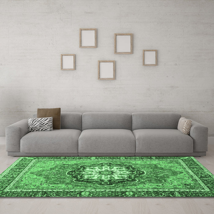 Machine Washable Abstract Emerald Green Modern Area Rugs in a Living Room,, wshabs3235emgrn