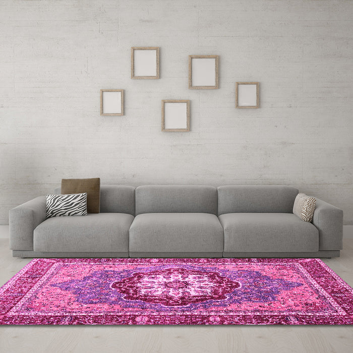 Machine Washable Abstract Pink Modern Rug in a Living Room, wshabs3235pnk