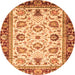 Round Machine Washable Oriental Orange Traditional Area Rugs, wshabs3236org