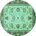 Round Machine Washable Oriental Turquoise Traditional Area Rugs, wshabs3236turq