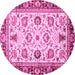 Round Machine Washable Oriental Pink Traditional Rug, wshabs3236pnk