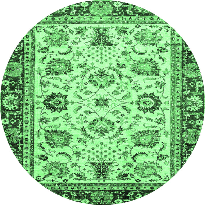 Round Machine Washable Oriental Emerald Green Traditional Area Rugs, wshabs3236emgrn
