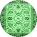 Round Machine Washable Oriental Emerald Green Traditional Area Rugs, wshabs3236emgrn