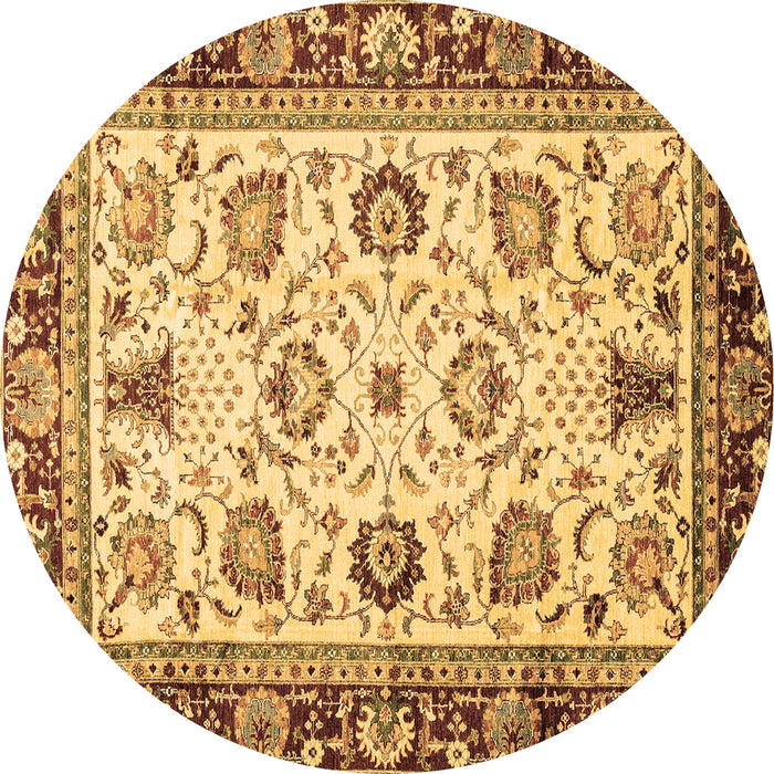 Round Machine Washable Oriental Brown Traditional Rug, wshabs3236brn