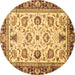 Round Machine Washable Oriental Brown Traditional Rug, wshabs3236brn