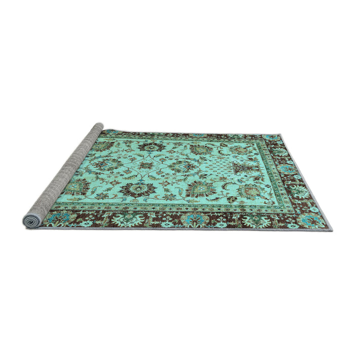 Sideview of Machine Washable Oriental Light Blue Traditional Rug, wshabs3236lblu