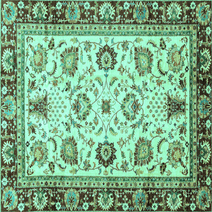 Square Machine Washable Oriental Turquoise Traditional Area Rugs, wshabs3236turq