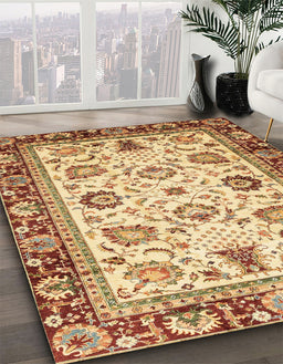 Machine Washable Abstract Mustard Yellow Rug in a Family Room, wshabs3236