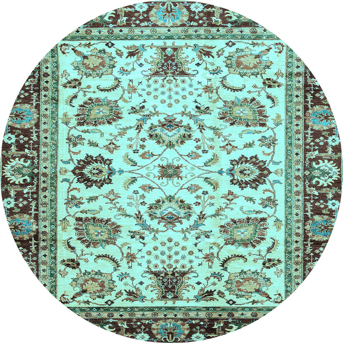 Round Machine Washable Oriental Light Blue Traditional Rug, wshabs3236lblu