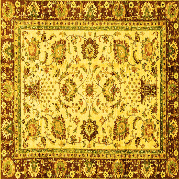 Square Machine Washable Oriental Yellow Traditional Rug, wshabs3236yw