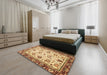 Abstract Mustard Yellow Oriental Rug in a Bedroom, abs3236