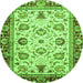 Round Machine Washable Oriental Green Traditional Area Rugs, wshabs3236grn