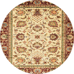 Round Abstract Mustard Yellow Oriental Rug, abs3236