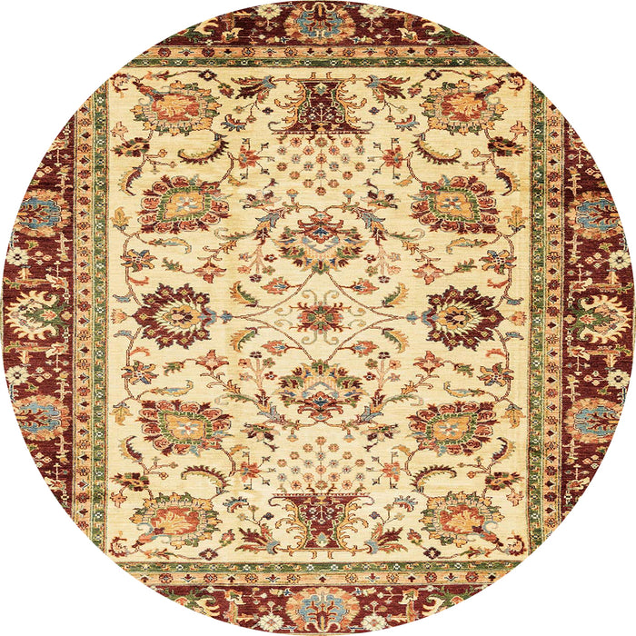 Round Abstract Mustard Yellow Oriental Rug, abs3236
