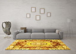 Machine Washable Abstract Yellow Modern Rug in a Living Room, wshabs3237yw