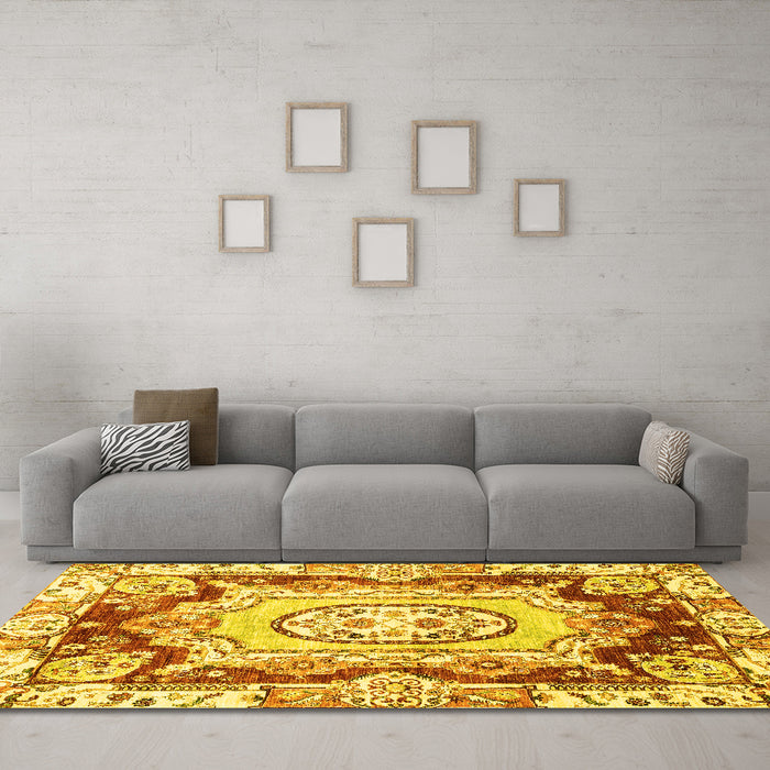 Machine Washable Abstract Yellow Modern Rug in a Living Room, wshabs3237yw