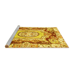 Sideview of Machine Washable Abstract Yellow Modern Rug, wshabs3237yw