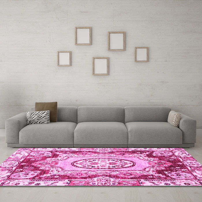 Machine Washable Abstract Pink Modern Rug in a Living Room, wshabs3237pnk
