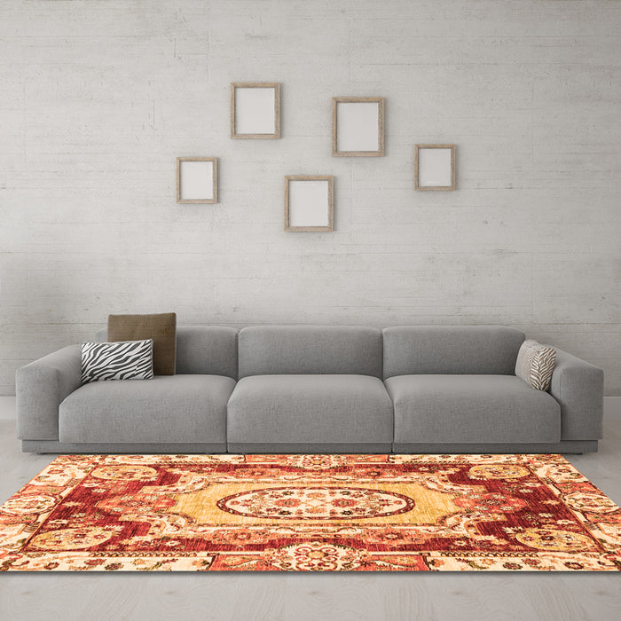 Machine Washable Abstract Orange Modern Area Rugs in a Living Room, wshabs3237org